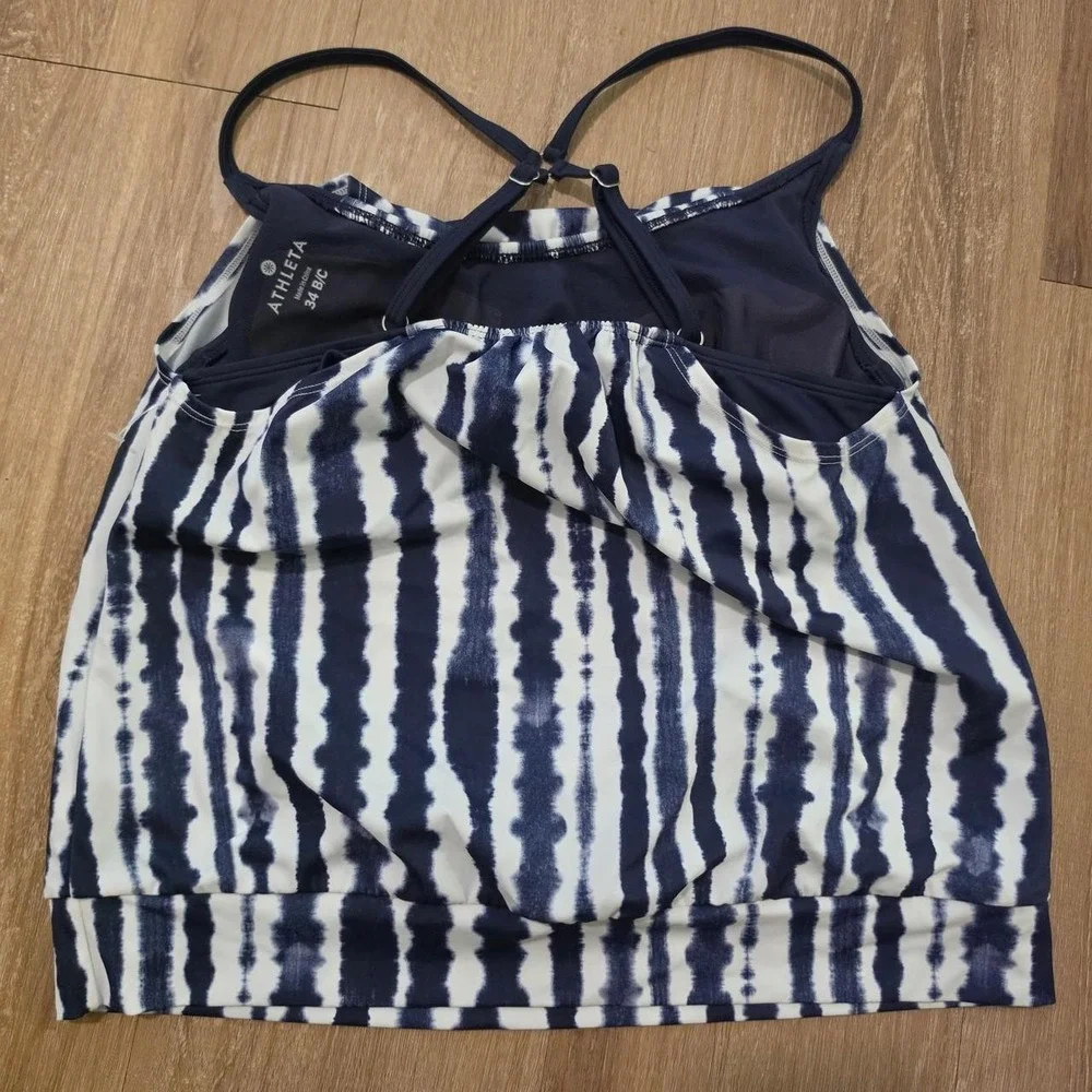 Athleta white and blue tie-dye tankini top in a 34B/C